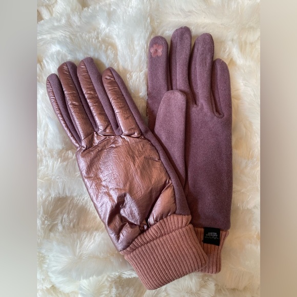 🩷LOVEisWARM PUFFER 🌸Iridescent Pinky Mauve Knit Cuff Gloves🩷 - Picture 5 of 12